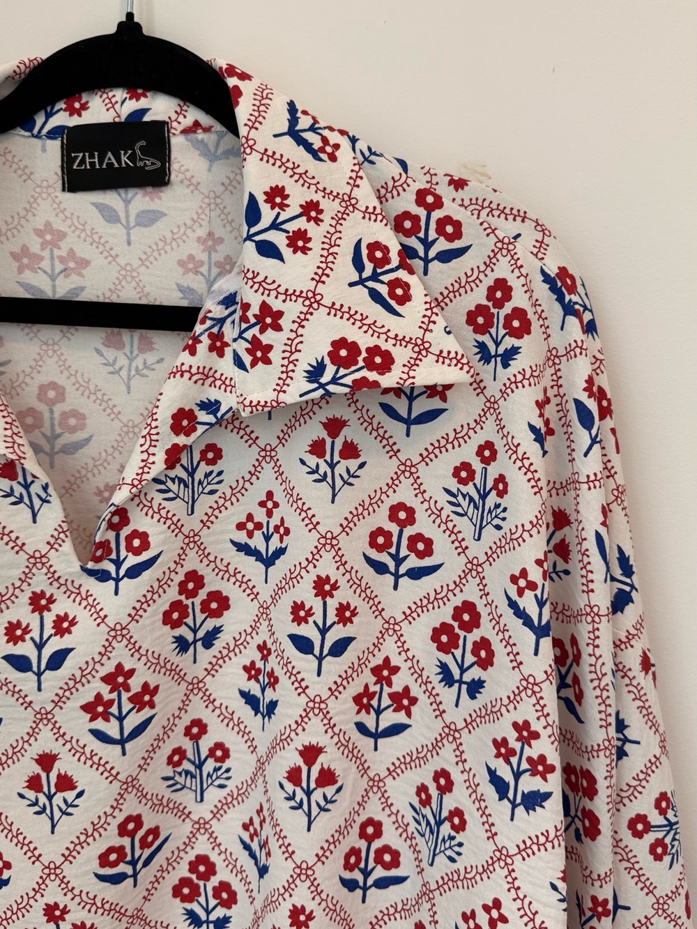 Red & Blue Floral Print Women's Top